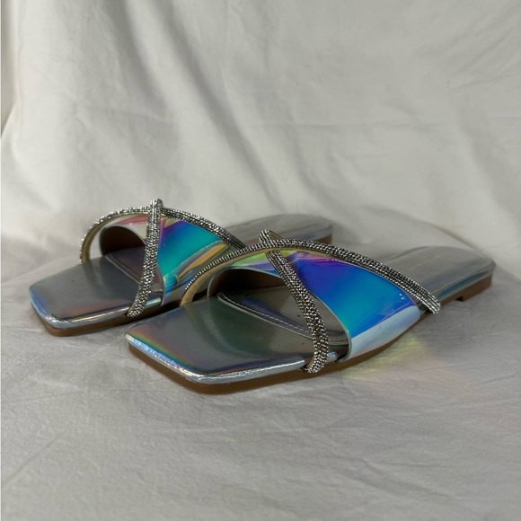 Fashion To Figure Sylvie Silver Holographic Iridescent Rhinestone Sandals 7 - Picture 10 of 16